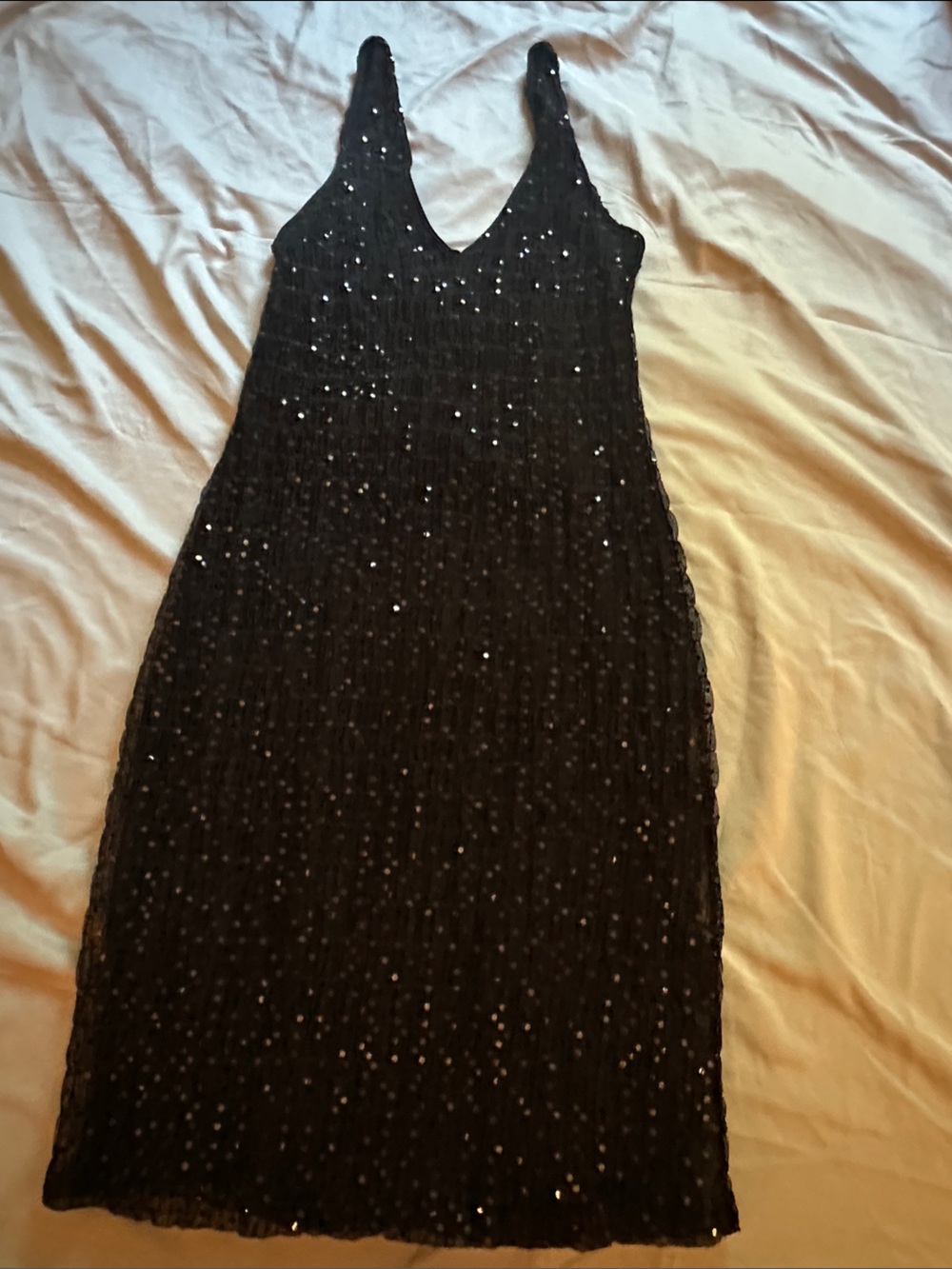Ralph Lauren Black Sequin V-Neck Midi Dress